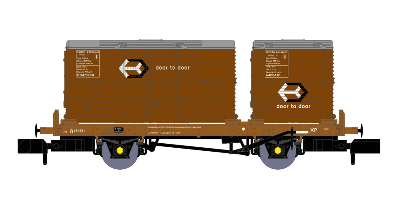 Rapido N Gauge BR ‘Conflat P’ No. B933861 (with Bauxite Containers) 921015 1 Rapido N Gauge BR ‘Conflat P’ No. B933861 (with Bauxite Containers) 921015