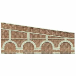 Hornby OO Gauge Mid Stepped Arched Retaining Walls X2 Model Building(Red Brick) R7386