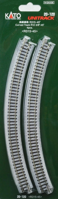Kato (Japan) N Gauge Unitrack (R315-45) Curved Track 45 Degree 4pcs 20-120
