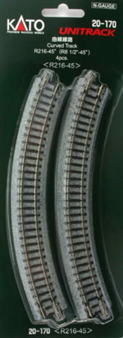 Kato (Japan) N Gauge Unitrack (R216-45) Curved Track 45 Degree 4pcs 20-170