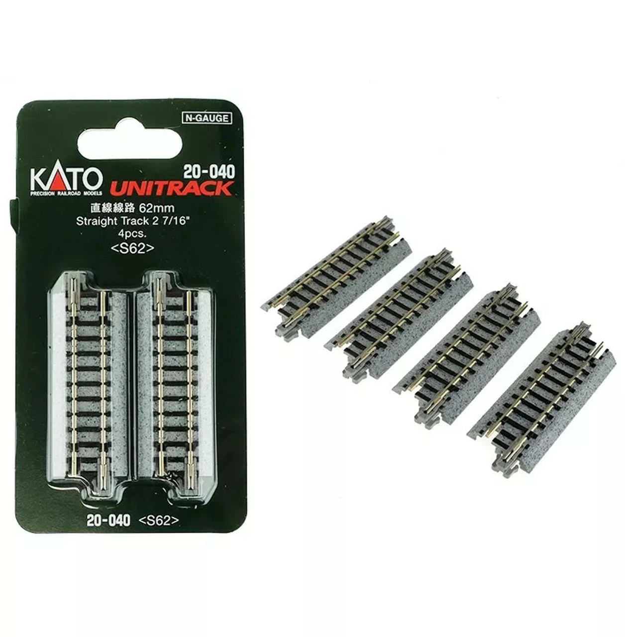 Kato (Japan) N Gauge Unitrack (S62) Straight Track 62mm 4pcs 20-040 1 Kato (Japan) N Gauge Unitrack (S62) Straight Track 62mm 4pcs 20-040